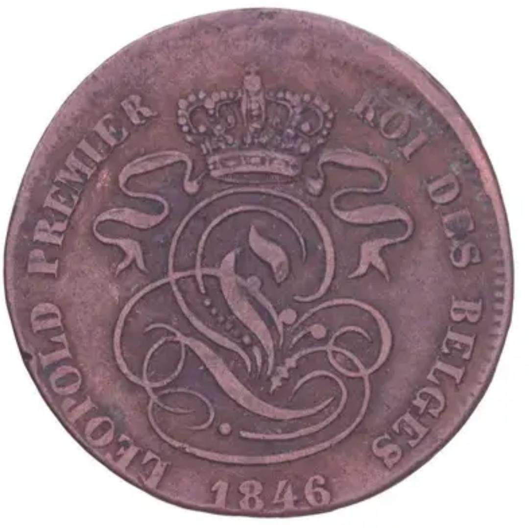 2-Centimes-1846-Belgium-/-Off-Center-Strike
